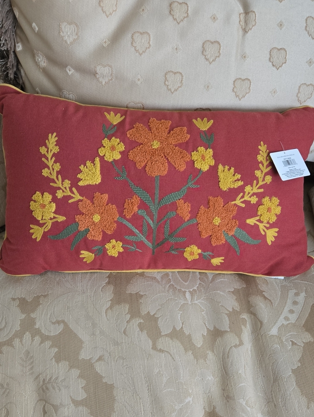 Modern Folk Fall Rust with Tuffed Embroidery Flowers